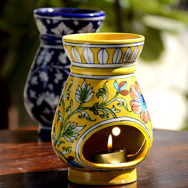 BLUE POTTERY YELLOW FLORAL OIL DIFFUSER / Aroma / Burner