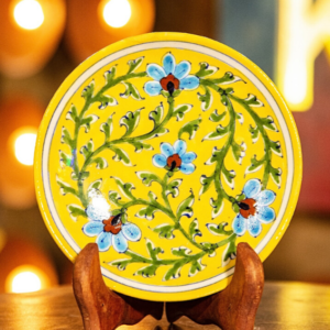 Blue Pottery Yellow Floral Wall Plate