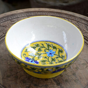 Blue Pottery Yellow Floral Handmade Bowl - 8 Inch