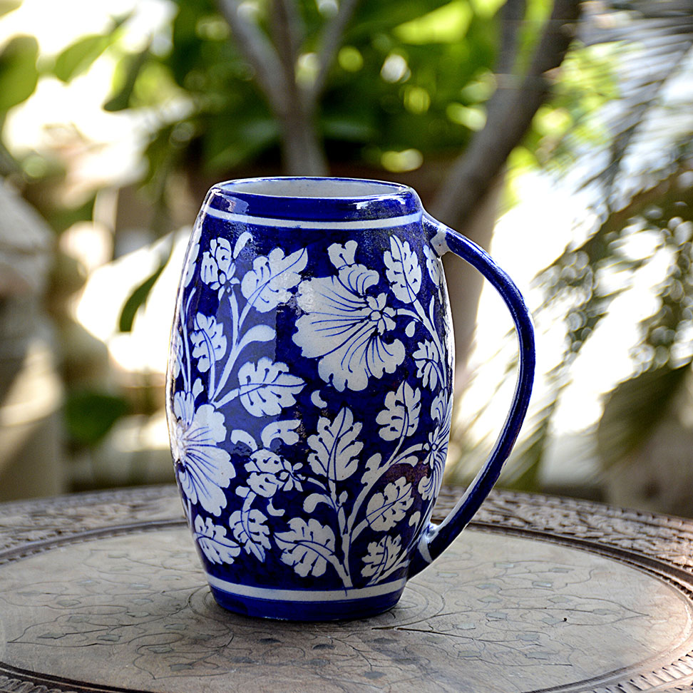 BLUE POTTERY BLUE & WHITE FLORAL BEER MUG - 500 ML