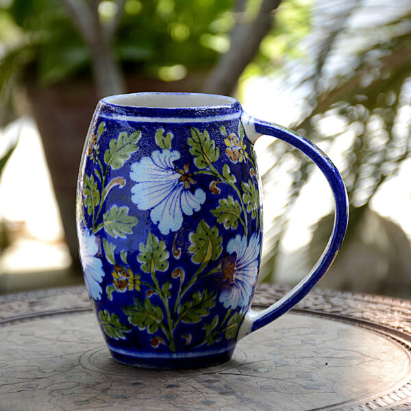 BLUE POTTERY BLUE FLORAL BEER MUG - 500 ML