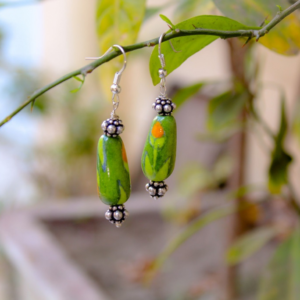 Blue Pottery Green Oval Shape Drop Earring