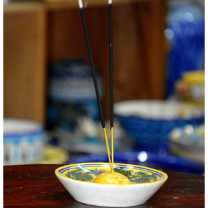 Blue Pottery Yellow Floral Incense Stick Holder