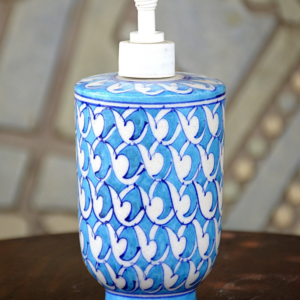 Blue Pottery Blue Leaf Handmade Liquid Soap Dispenser