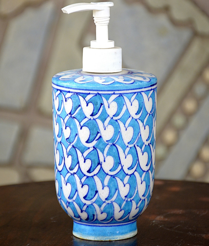 Blue Pottery Blue Leaf Handmade Liquid Soap Dispenser