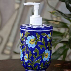 Blue Pottery Handmade Blue Floral Liquid Dispenser