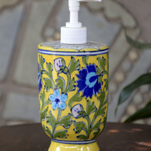 Blue Pottery Handmade Yellow Floral Liquid Dispenser