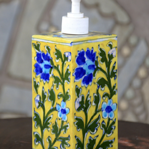 Blue Pottery Yellow Rectangle Floral Handmade Liquid Dispenser