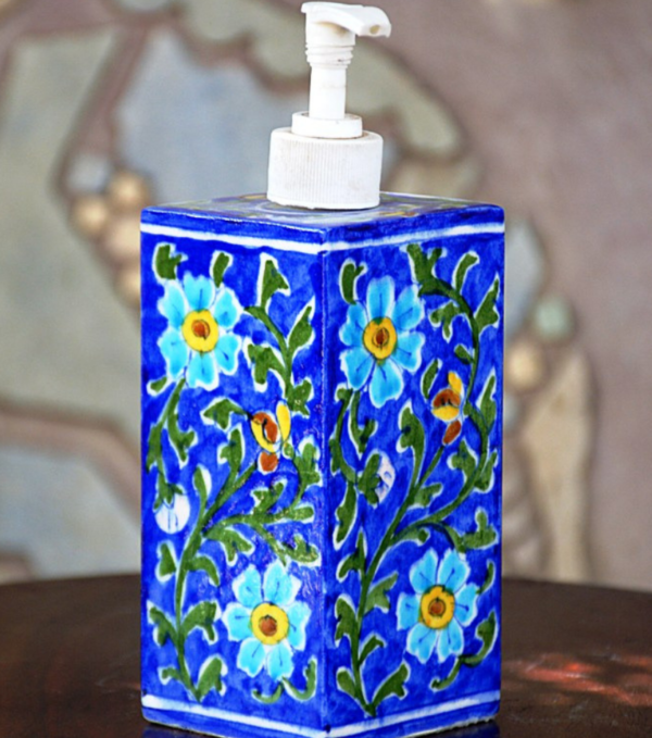 Blue Pottery Handmade Floral Liquid Dispenser