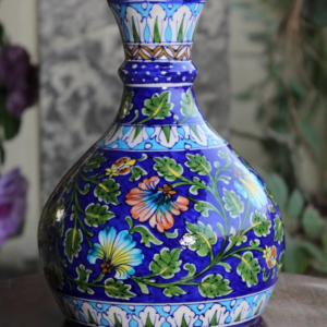 BLUE POTTERY BLUE FLORAL PITCHER VASE - 10 Inch