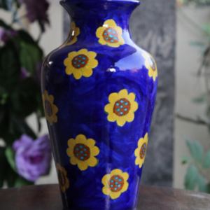 Blue Pottery Handmade Blue Sun Flower Vase - 12 Inch