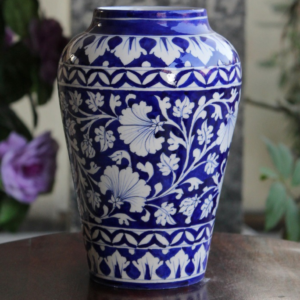 Blue Pottery Blue Floral Decorative Vase - 10 Inch