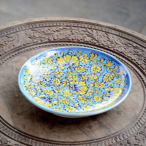 Blue Pottery Handmade Turquoise Floral Wall Plate 8 Inch