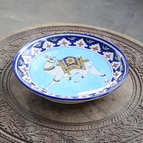 Blue Pottery Handmade Royal Camel Wall Plate - 10 Inch