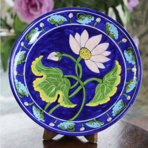 Blue Pottery Blue Lotus Flower Plate - 10 Inch