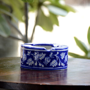 BLUE POTTERY HANDMADE BLUE FLORAL ASH TRAY