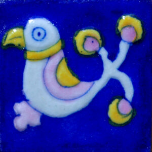 Blue Pottery Handmade Blue Bird Design Tile 2X2 Inch