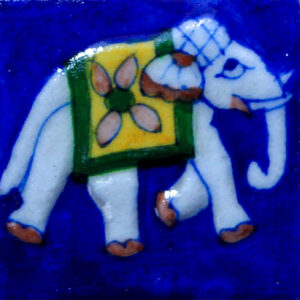 Blue Pottery Handmade Blue Elephant Design Tile 2X2 Inch