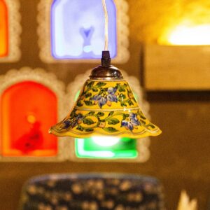 Blue Pottery Yellow Hanging Lamp by Blue Jaipur