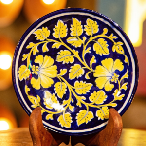 Blue Pottery Yellow Flower Wall Plate