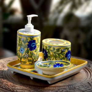 Blue Pottery Yellow Floral Bathroom set