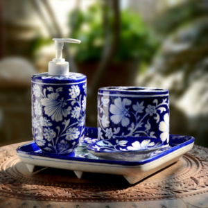 Blue Pottery Bathroom Set