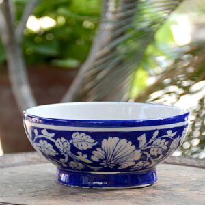 Blue Pottery Handcrafted Blue Floral Bowl - 6 Inch