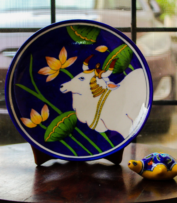 Blue Pottery Handmade Pichwai Cow wall Plate