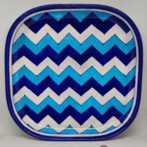 Blue Pottery Handcrafted Zig Zag Design Wall / Serving Plate 6 Inch