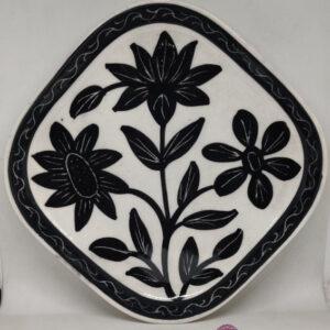 Blue Pottery Handcrafted Black Floral Design wall Plate 6 Inch