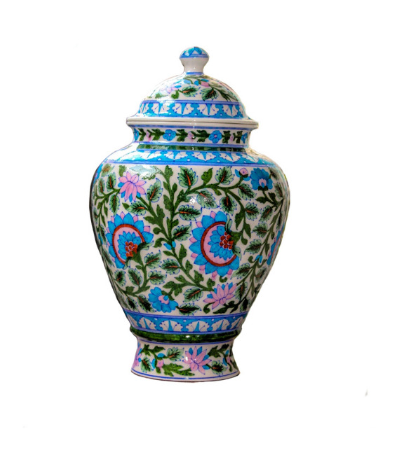 Blue Pottery Colour Handmade Floral Urn - 10 Inch