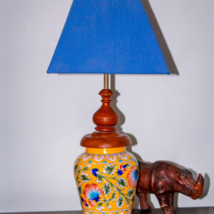 Blue Pottery Handmade 6'' Handi Shape Yellow Floral Table Lamp