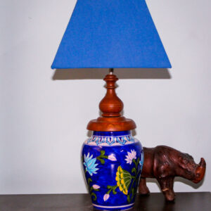 Blue Pottery Handmade 6'' Handi Shape Lotus Table Lamp (Without Lampshade)