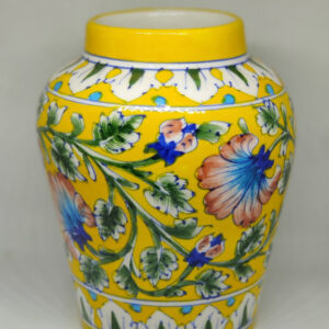 Blue Pottery Yellow Color Handmade Decorative Floral Vase - 6 Inch