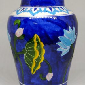 Blue Pottery Blue Colour Handmade Decorative Lotus Vase - 6 Inch