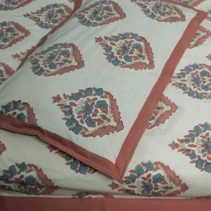 Cotton Hand Block Print King Size Bedsheet Set with Pillow Covers, Organic 100% Cotton Bedsheet, Double Bedding Set, Unique Floral Bedspread