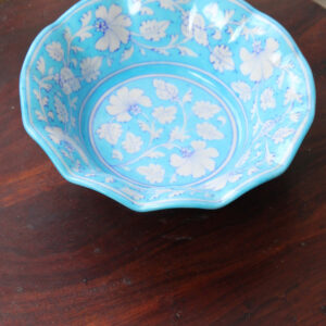 Blue Pottery Turquoise Lotus Floral Bowl - 8 Inch