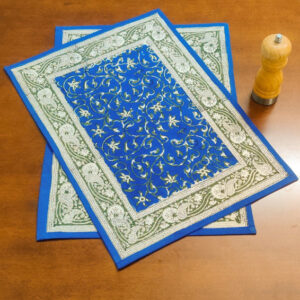 100% Cotton Handmade Floral Block Print Placemats Indigo Color Dinning table mats set of 4/6 Perfect Gift & Decor product