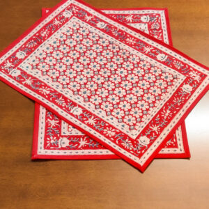 100% Cotton Handmade Floral Block Print Placemats Red Color Dinning table mats set of 4/6 Perfect Gift & Decor product