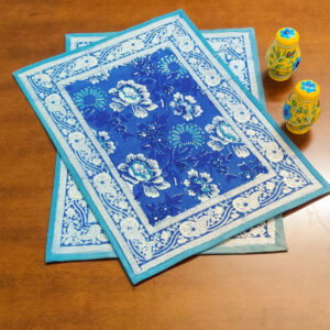 100% Cotton Handmade Floral Block Print Placemats Blue Color Dinning table mats set of 4/6 Perfect Gift & Decor product