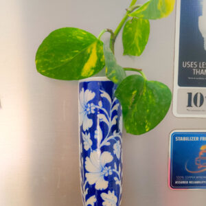 Blue Pottery Hand Painted Blue Floral Magnetic Hydroponic Planter, Refrigerator Mount Fridge Mount Planter, Organic Planter, Fridge Magnet