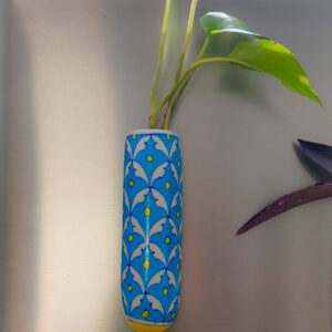 Blue Pottery Hand Painted Turquoise Floral Magnetic Hydroponic Planter, Refrigerator Mount Fridge Mount Planter, Organic Planter, Fridge Magnet