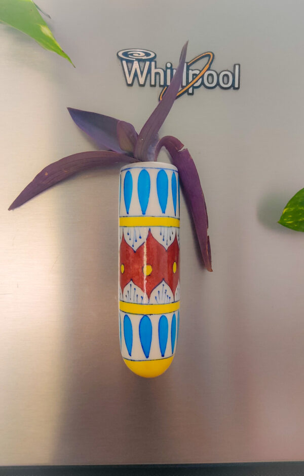 Blue Pottery Hand Painted Magnetic Hydroponic Planter, Refrigerator Mount Fridge Mount Planter, Organic Planter, Fridge Magnet