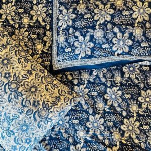 Cotton Hand Block Print King Size Blue Floral Bedsheet Set with Pillow Covers