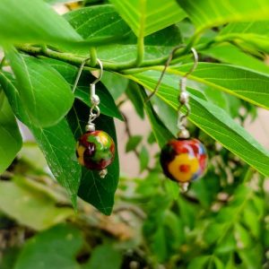 Blue Pottery Handmade Red Round Bead Earring