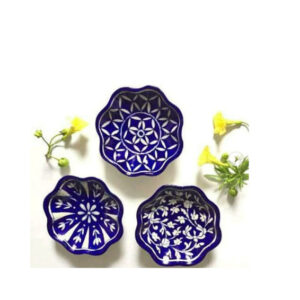 Blue Pottery Decorative Handcrafted Blue Floral Curved Wall Plates Plate 6 Inch- set of 3