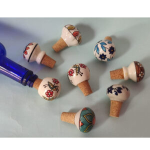 Ceramic Hand-painted Assorted Design multicolor assorted wine bottle stopper set of 5